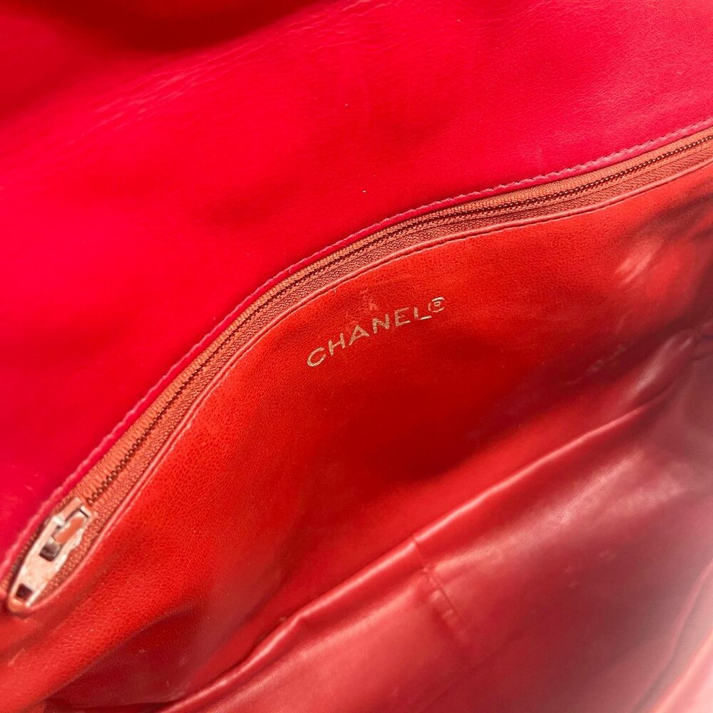 CHANEL CC 24K Vintage Jumbo Envelope Flap Bag Lambskin Timeless Red Purse Chain - Picture 9 of 16